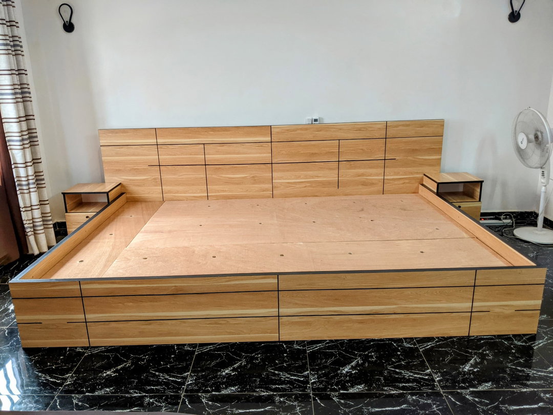 Lit Complet 3Places en Mélaminé Avec Table de Chevet et Tête de Lit