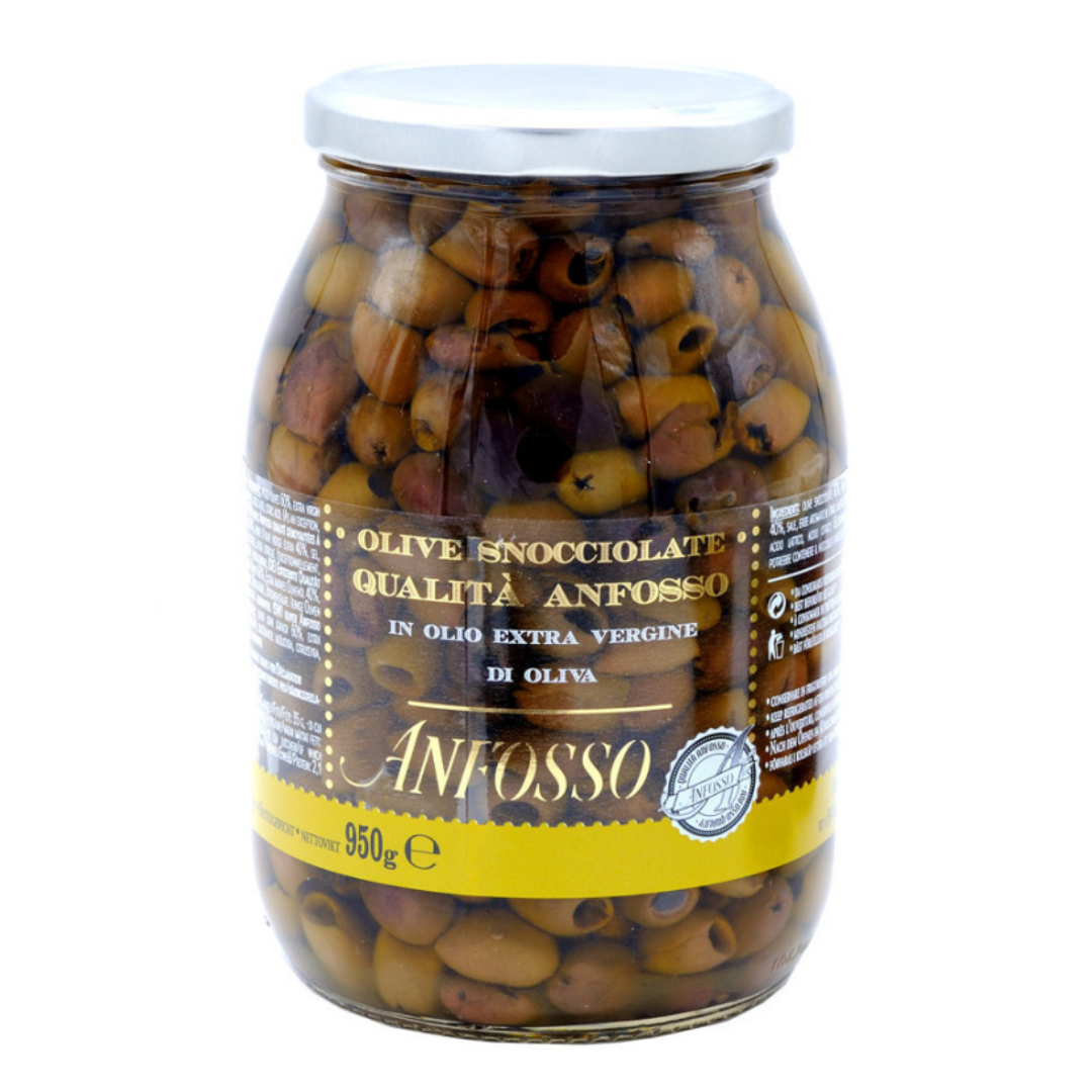  ANFOSSO TAGGIASCHE SNOCCIOLATE IN OLIO EVO - pitted taggiasche olives in evo oil 950g._0
