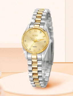 Ladies watch, Gold Round, Alloy strap.