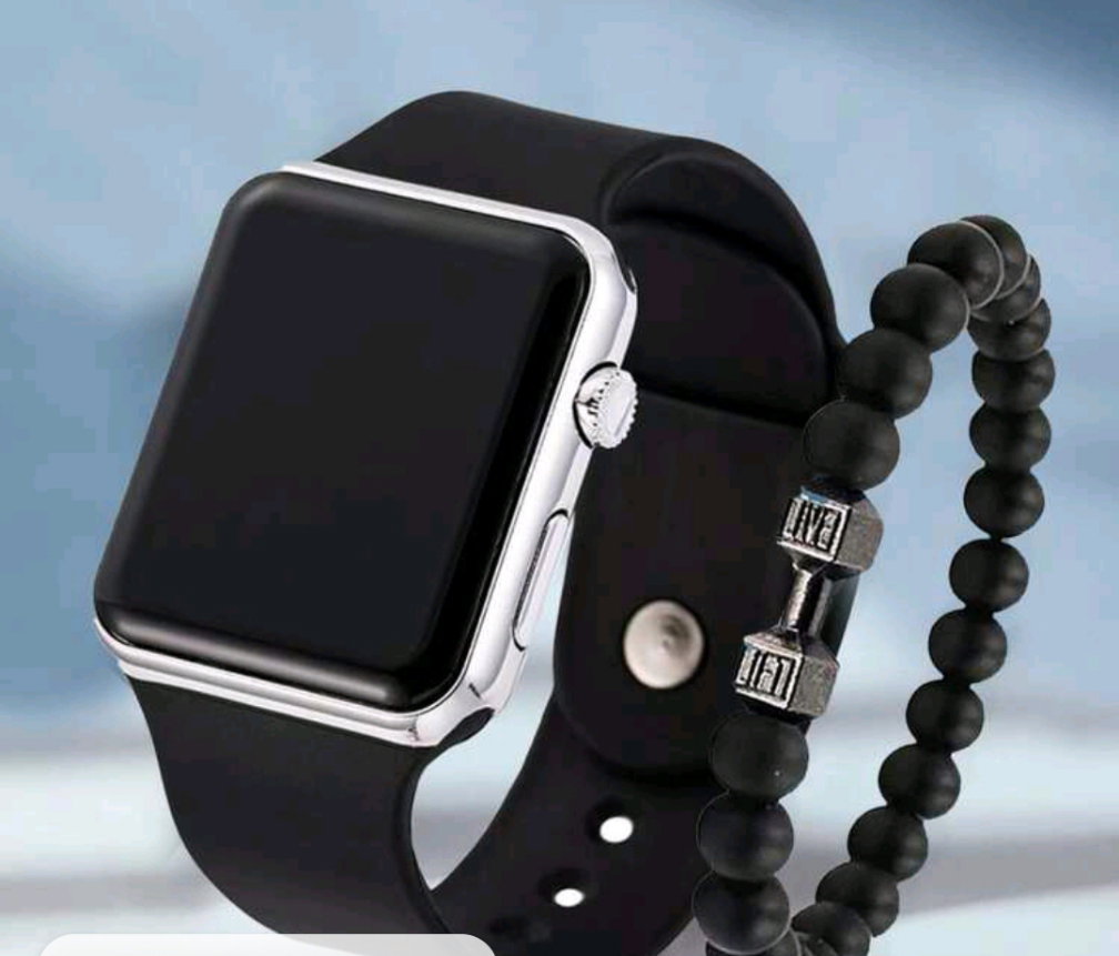 Minimalist Electronic watch with Beaded Bracelet