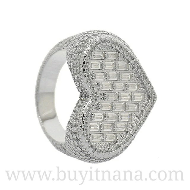 GOLD PLATED BAGUETTES DIAMOND HEART RING _1
