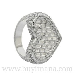 GOLD PLATED BAGUETTES DIAMOND HEART RING 