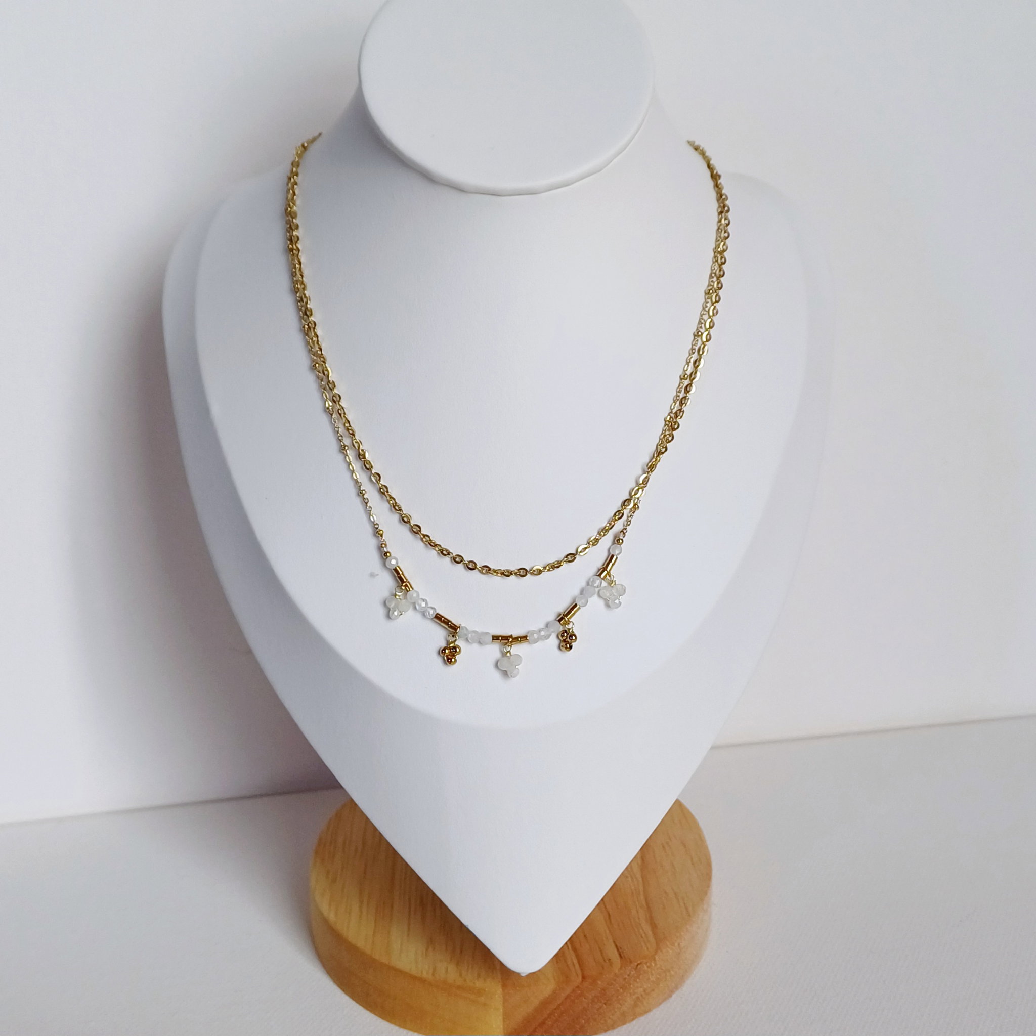 White 2 layered Bohemian Necklace _0