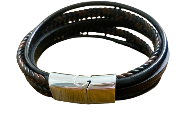 Pulsera Triple negra con cafe_1
