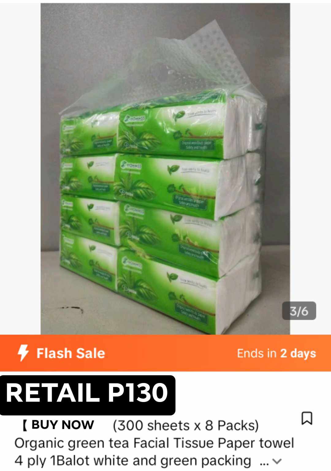 Organic green tea facial tissue 300sheetsx8packs