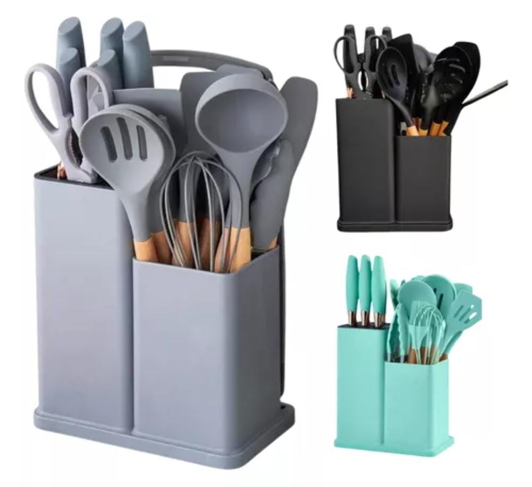 19pcs heat resistant silicone cooking  kitchen spoon set
