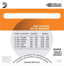 D Addario EXP10 Acoustic 80 20 10-47 Coated Guitar Strings
