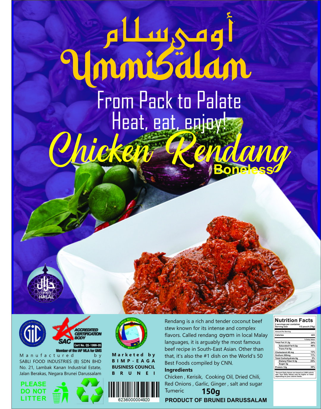 USCR- Chicken Rendang -Chicken rendang is slow cooked and stewed in the rendang sauce and my chicken rendang recipe yields flavorful and tender chicken, with complex structure of flavors, with the intense aroma of the exotic spices. 150g  -  