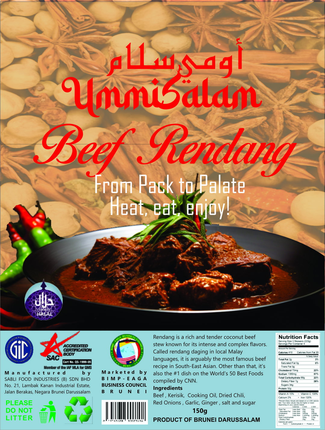 USBR- Beef Rendang - Beef rendang is a spicy, rich, and creamy  beef stew made with beef, spices, and coconut milk. 150g