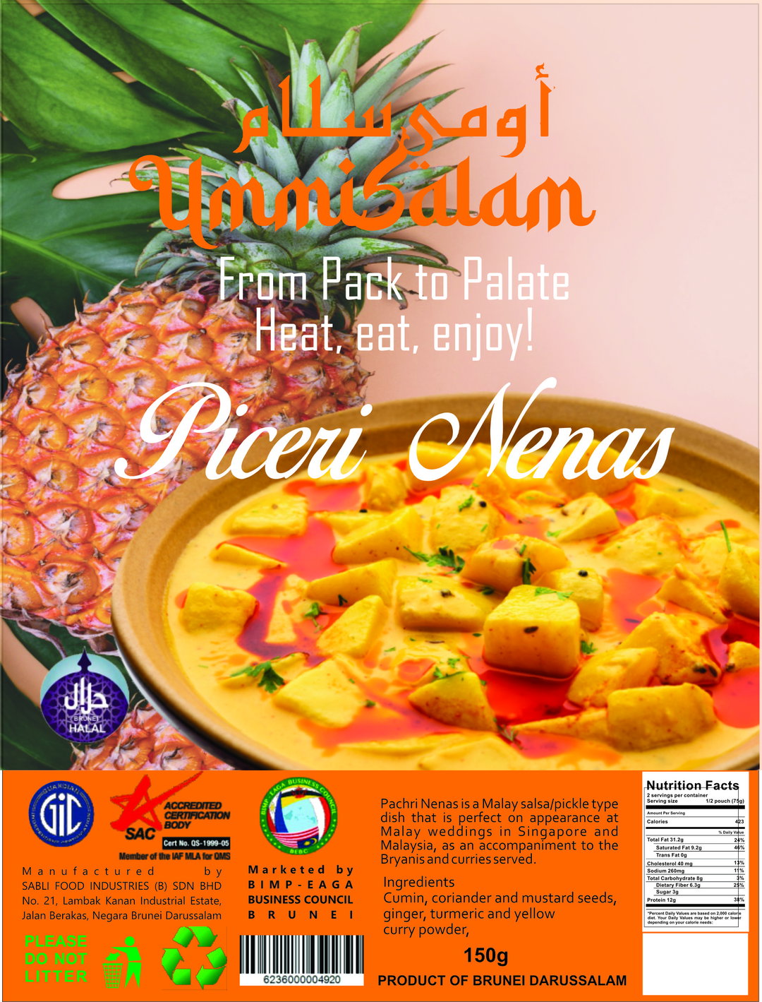 USPN- Peceri Nenas - Pajeri nenas is a popular Malay dish that has Indian roots. It is derived from pacri, or sometimes spelt pachri or paceri, which is usually translated as relish, chutney or salsa.150g