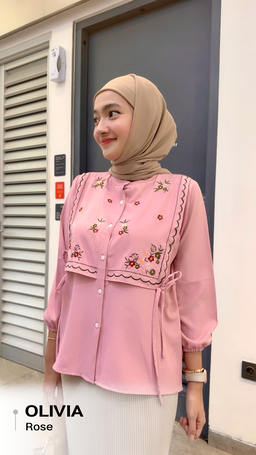 Olivia Blouse Bahan Shakila Polos Rompi Bordir - size XL