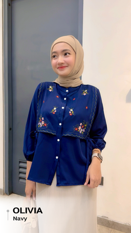 Olivia Blouse Bahan Shakila Polos Rompi Bordir - size XL