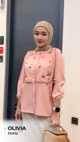 Olivia Blouse Bahan Shakila Polos Rompi Bordir - size XL