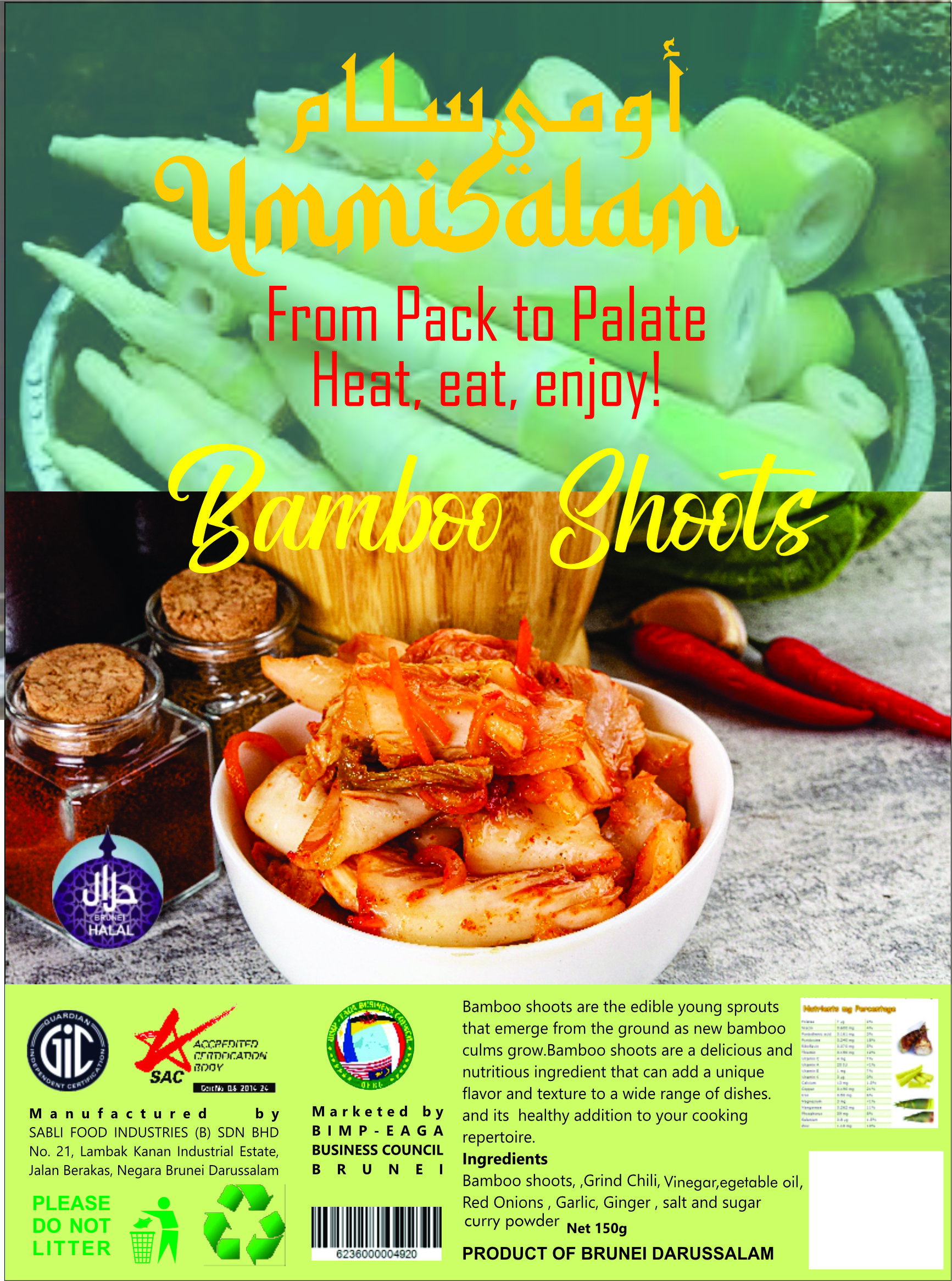 Bamboo Shoots - Bamboo shoots are the edible sprouts of the bamboo plant. They are commonly used in various Asian cuisines and are known for their crisp texture and mild flavor. Bamboo shoots are low in calories and fat, making them a healthy addition to your diet. They are a good source of fiber, vitamins, and minerals, such as potassium and manganese. 150g_0
