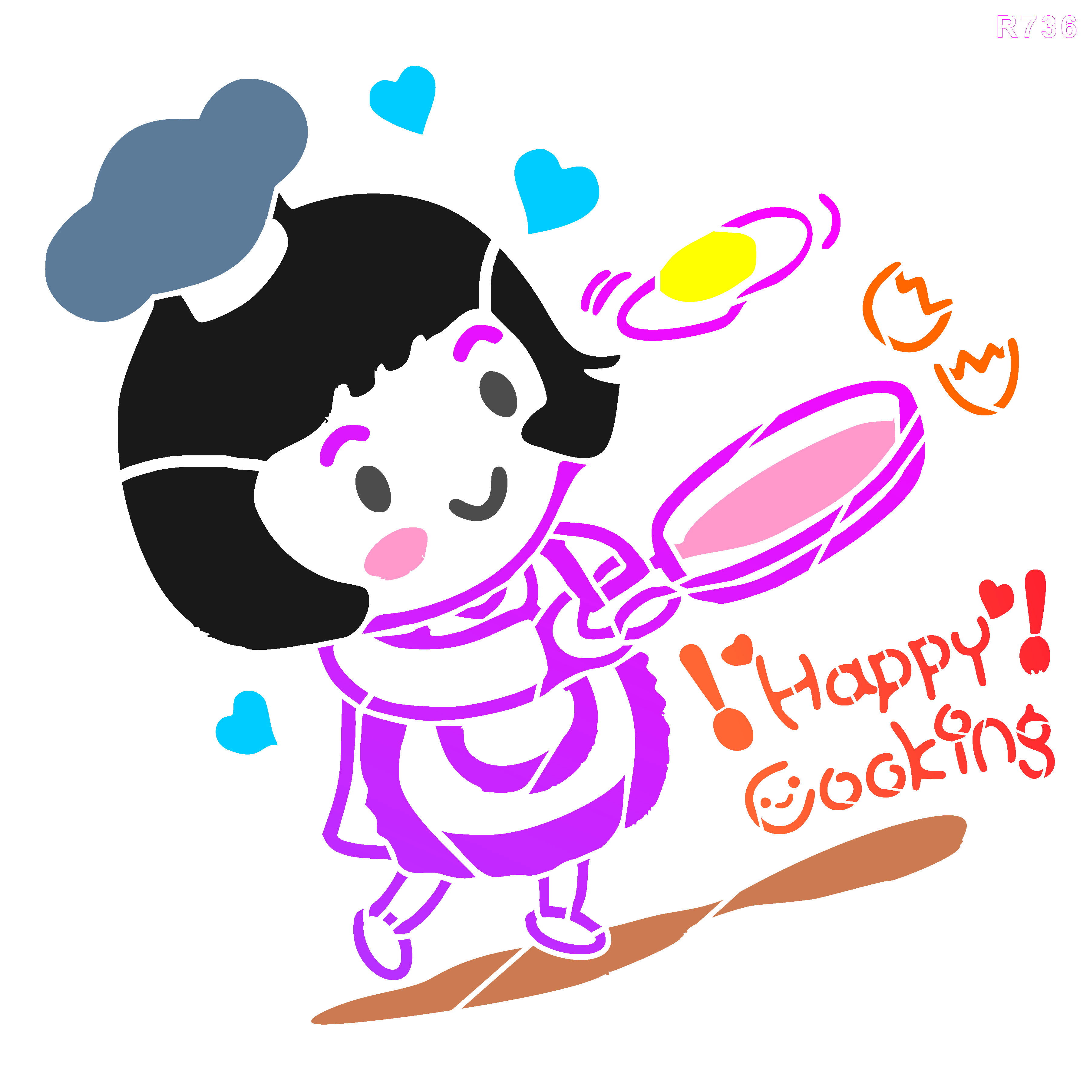 R736_Cooking Girl Wall Stencil