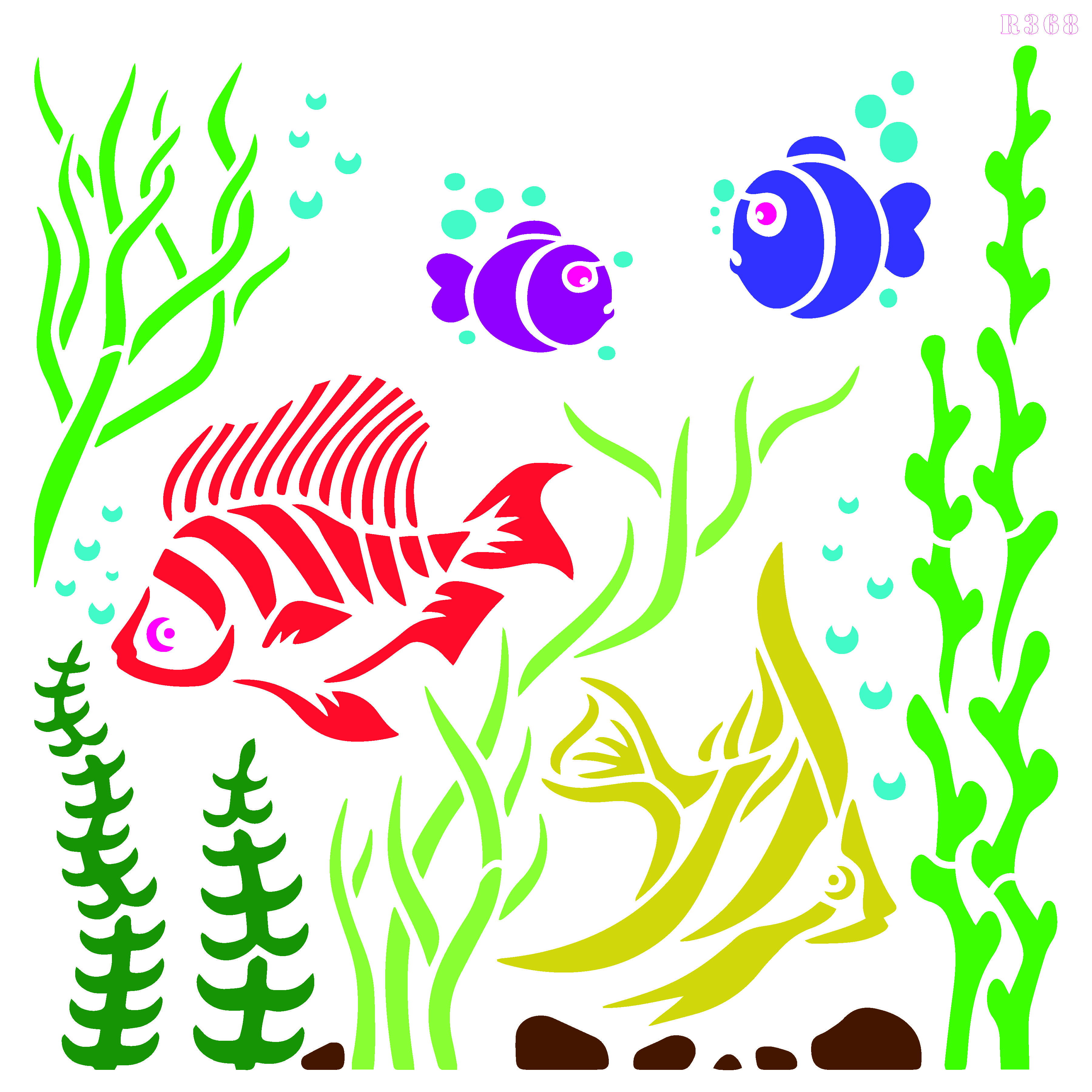 R368_Sea Animals Wall Stencil