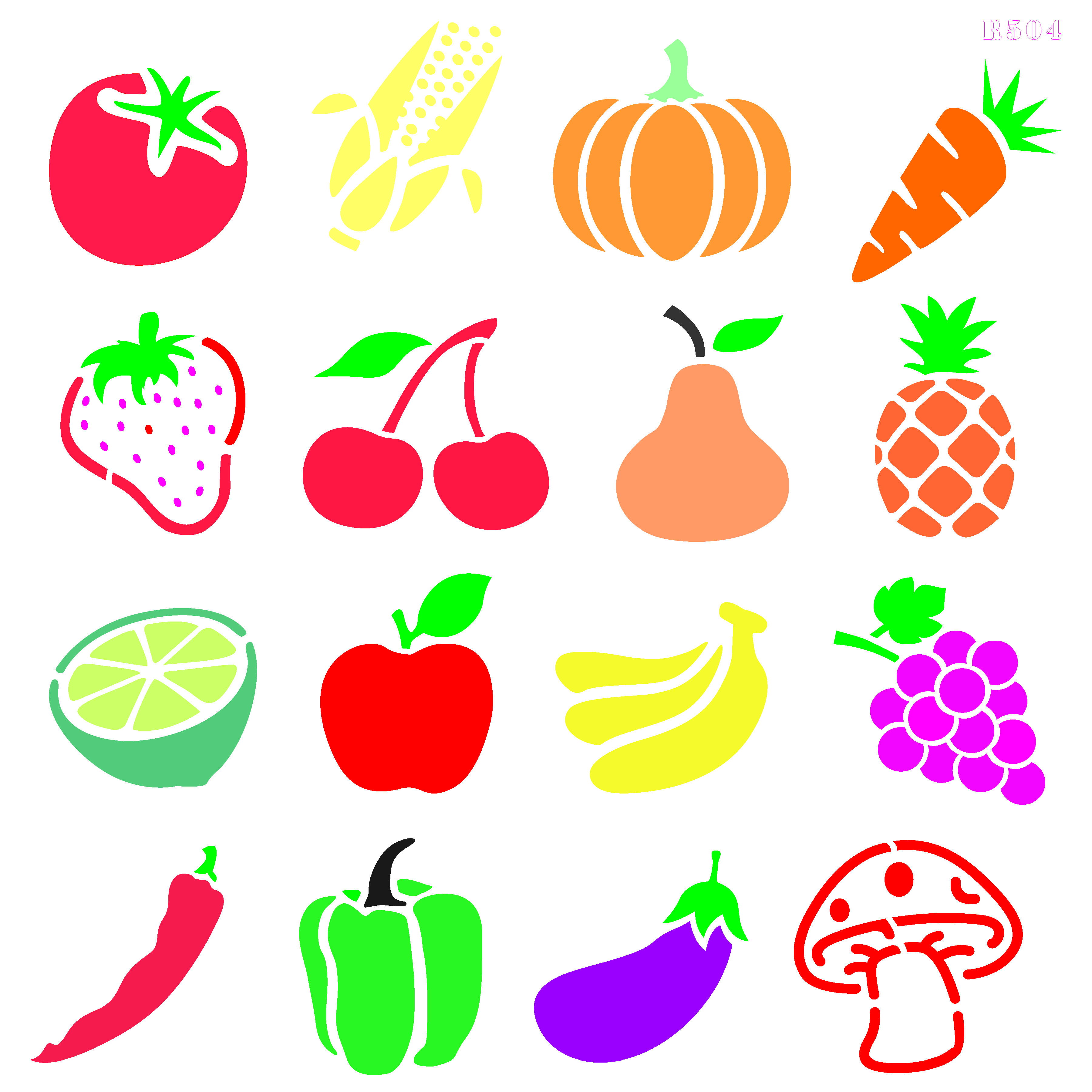 R504_Vegtables&Fruits Wall Stencil