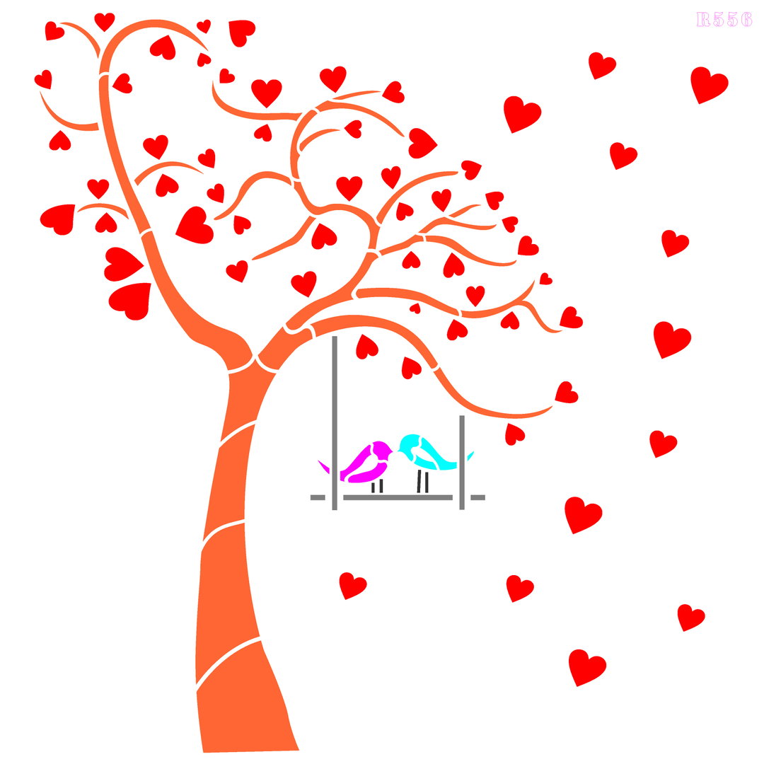 R556_Tree With Heart Leaves Wall Stencil