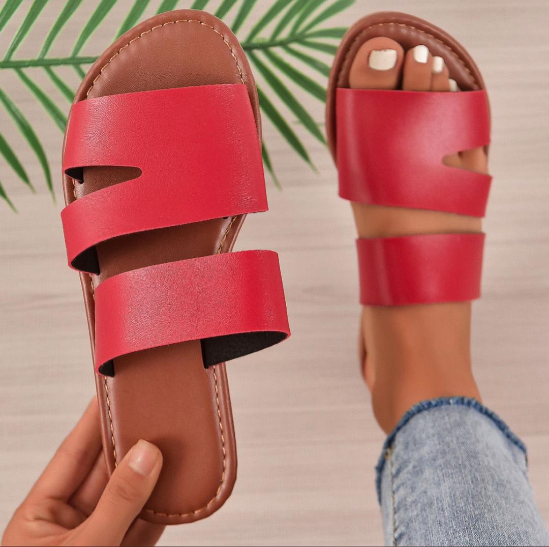 Brown, Red, White, Black Leather Sandals_1