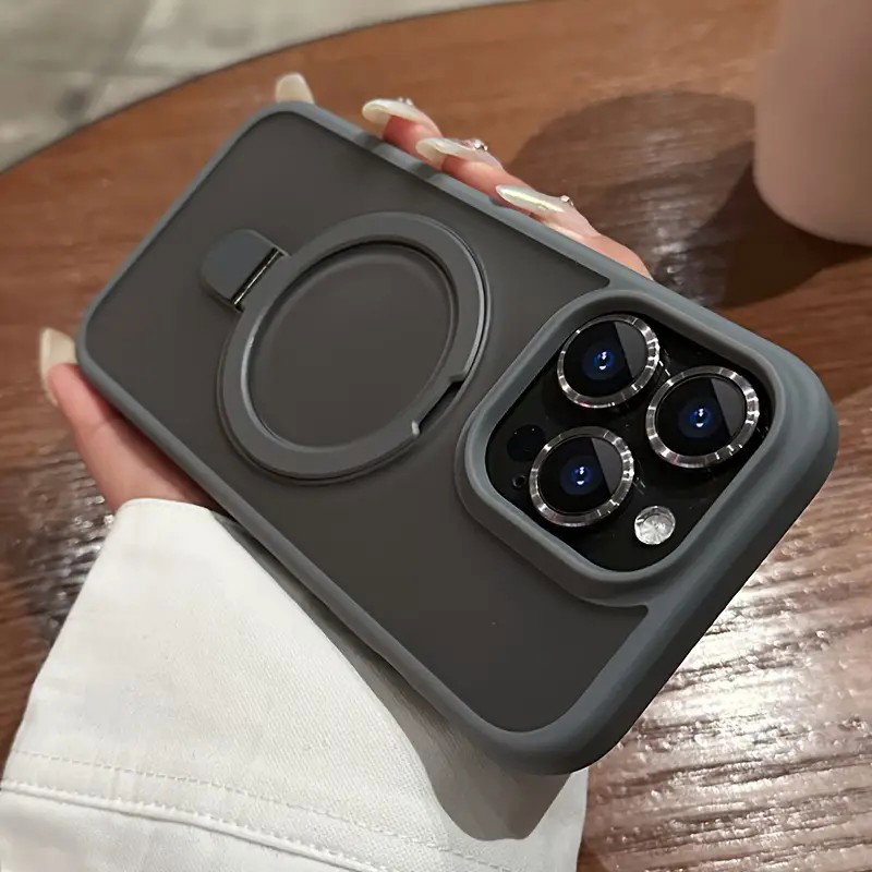Luxury Magnetic Holder Armor Shockproof Wireless Charging Phone Case, For iPhone 15 Pro Max / grey_0