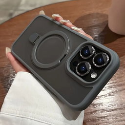 Luxury Magnetic Holder Armor Shockproof Wireless Charging Phone Case, For iPhone 15 Pro Max / grey
