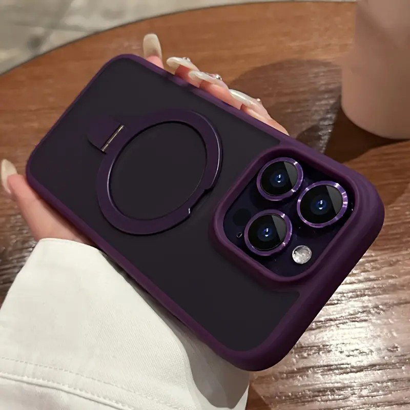 Luxury Magnetic Holder Armor Shockproof Wireless Charging Phone Case, For iPhone 15 Pro Max / Purple