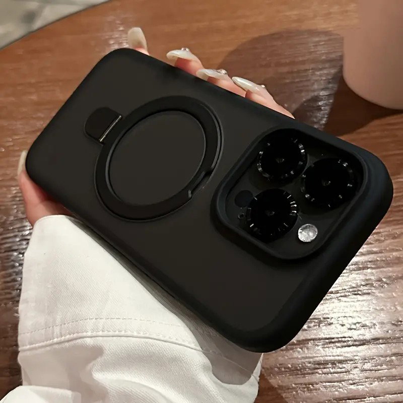 Luxury Magnetic Holder Armor Shockproof Wireless Charging Phone Case, For iPhone 15 Pro / Black_0