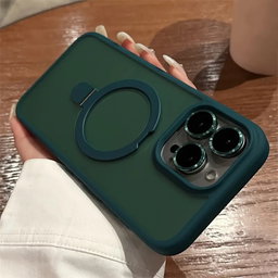 Luxury Magnetic Holder Armor Shockproof Wireless Charging Phone Case, For iPhone 15 Pro / Green