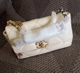Chanel White Quilted Leather Small 19 Flap Bag