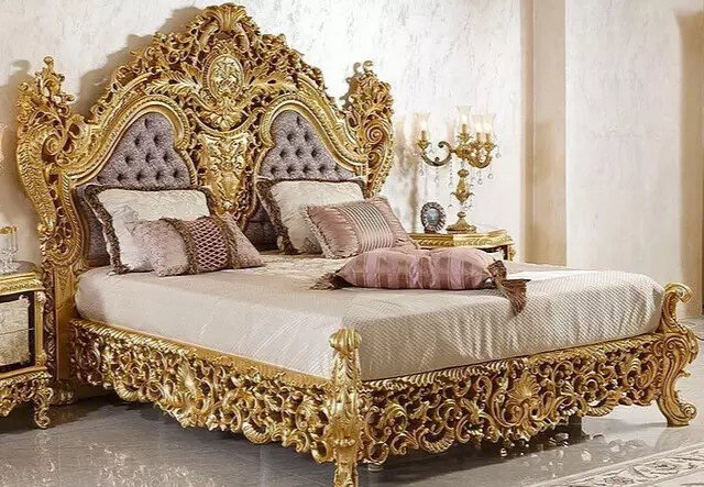 Royal Neo Classical Style Gold Leaf Gilding Bed, handmade Furniture_1