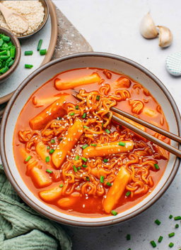 Ramyon Tteokbokki w/Gochujang sauce รามยอนต๊ช็อกบ๊อกกี้ 
