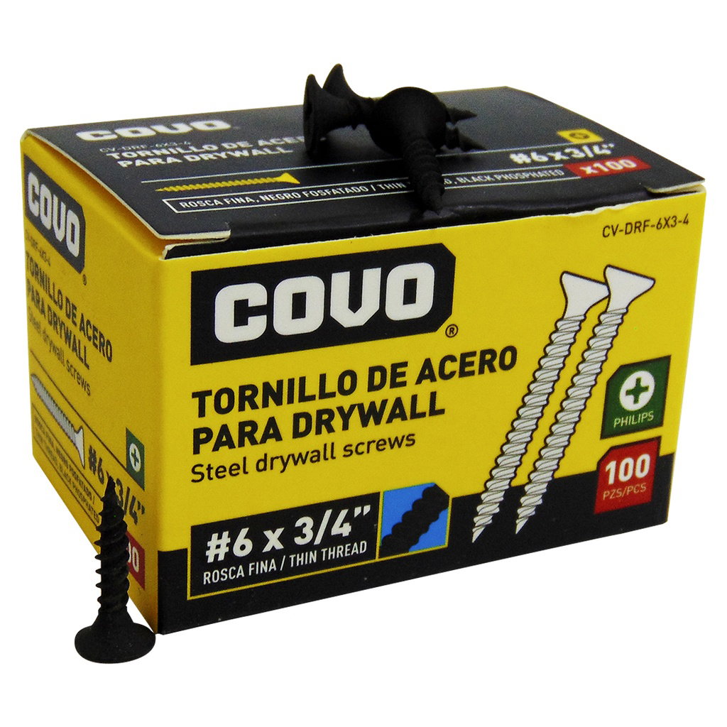 TORNILLOS DRYWALL R. FINA 6 x 3/4" x 100 UNID COVO 6-531