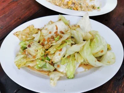 Stir-fried Cabbage with fish sauce dry shrimp กะหล่ำปลีผัดน้ำปลากุ้งแห้ง