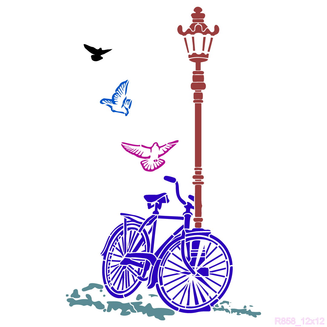 R858_Cycle With Street Lamp Wall Stencil
