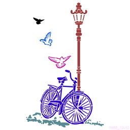 R858_Cycle With Street Lamp Wall Stencil