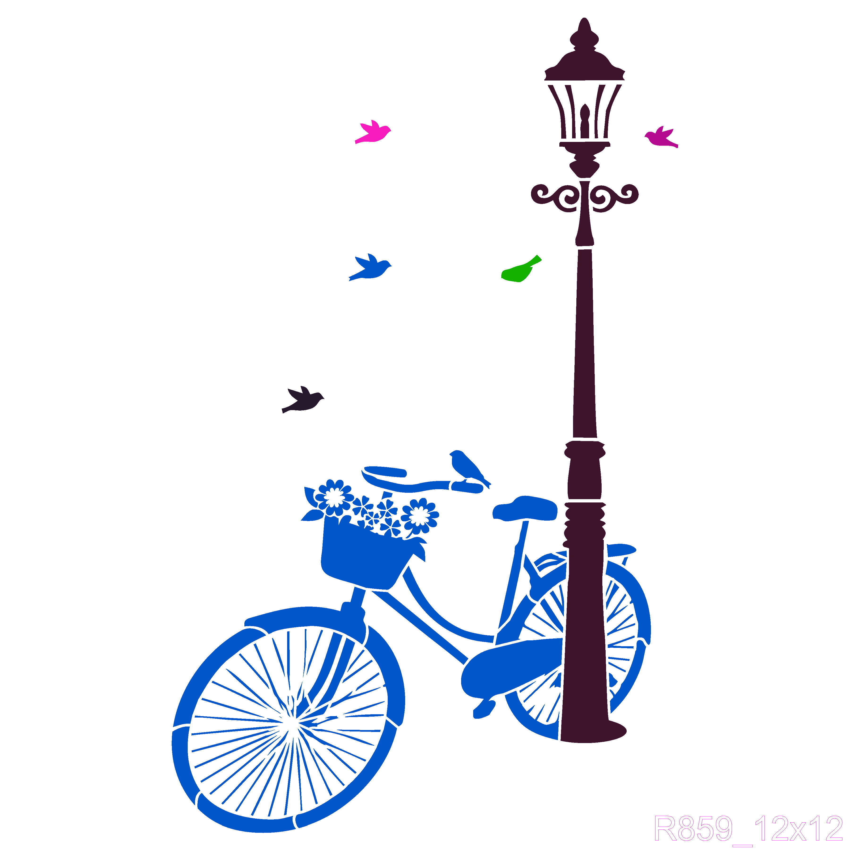 R859_Cycle With Street Lamp Wall Stencil