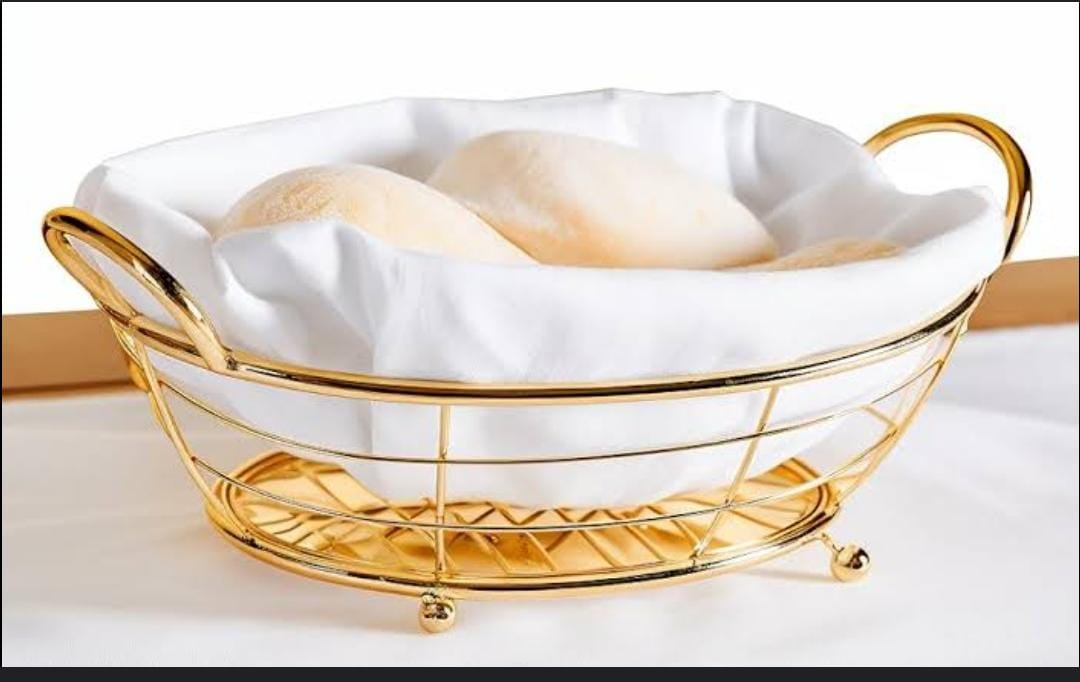 Gold frame black cloth /silver frame white cloth storage bread basket available in two shapes_6
