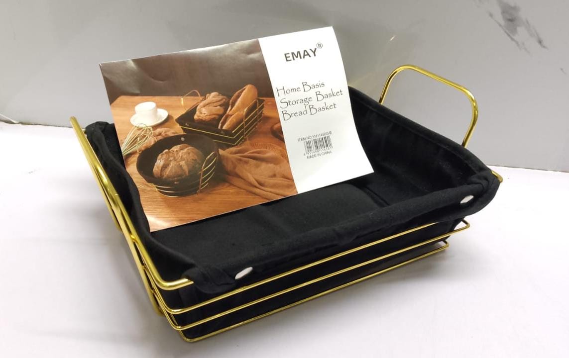 Gold frame black cloth /silver frame white cloth storage bread basket available in two shapes_1