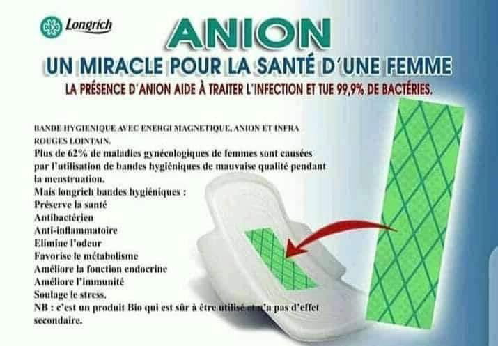 Serviettes hygiéniques/carton (19 pièces) ( guérit les infections vaginales) Protège slip/carton (16 pièces) (Avec anion, guérit les infections vaginales)_5