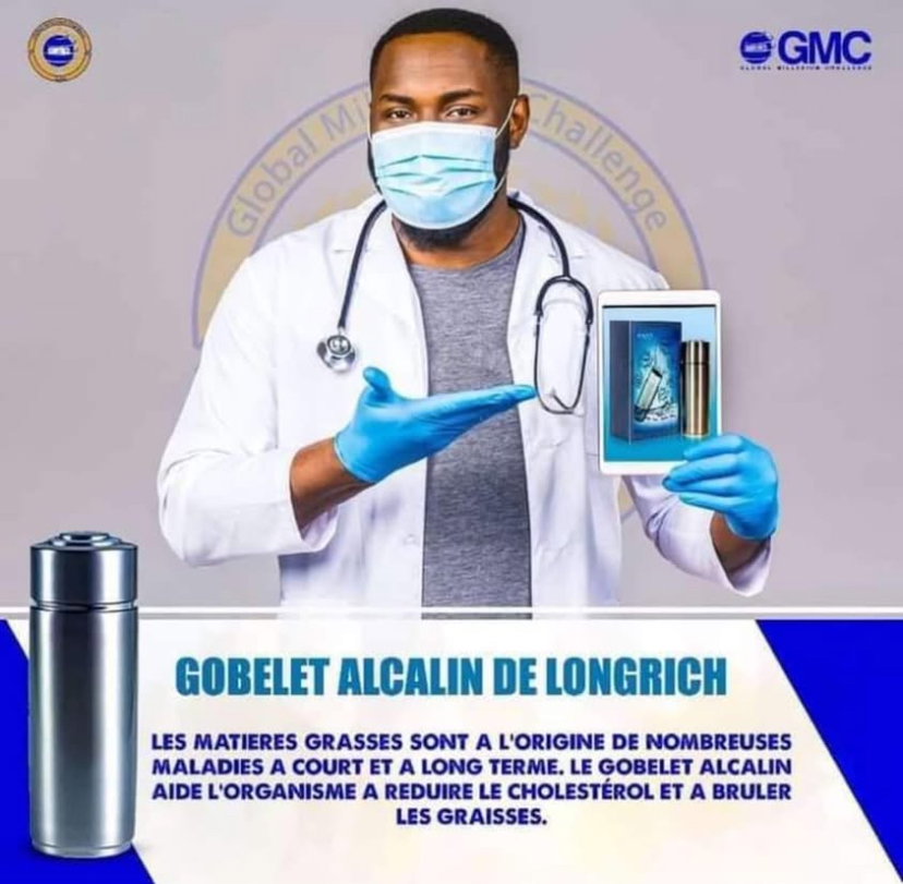 Le gobelet alcalin Longrich est assez spécial. Il transforme toute eau, acide ou neutre en une eau alcaline ionisée de pH 7,45 à 8 saine et potable.  Assure un approvisionnement en eau purifiée et un pH équilibré tout le temps grâce à l’élimination de l’excès Il élimine le chlore et les métaux nocifs Une enquête menée par l’OMS a révélé que près de 80% des maladies humaines sont dues à l’eau potable impure.  Boire de l’eau alcaline ionisée contribue au maintien de l’équilibre acide/basique dans notre corps. Le niveau d’alcalinité est en effet très important, car les recherches ont déjà prouvé que les bactéries et maladies ne peuvent pas survivre dans un état alcalin, mais qu’elles ont tendance à prospérer dans un environnement acide._10