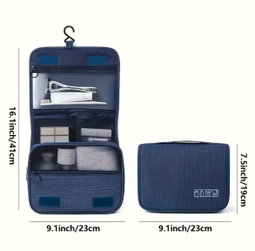 Portable cosmetic makeup toiletry bags with hooks