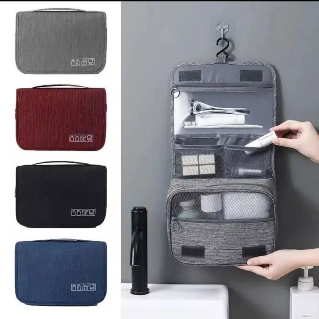 Portable cosmetic makeup toiletry bags with hooks