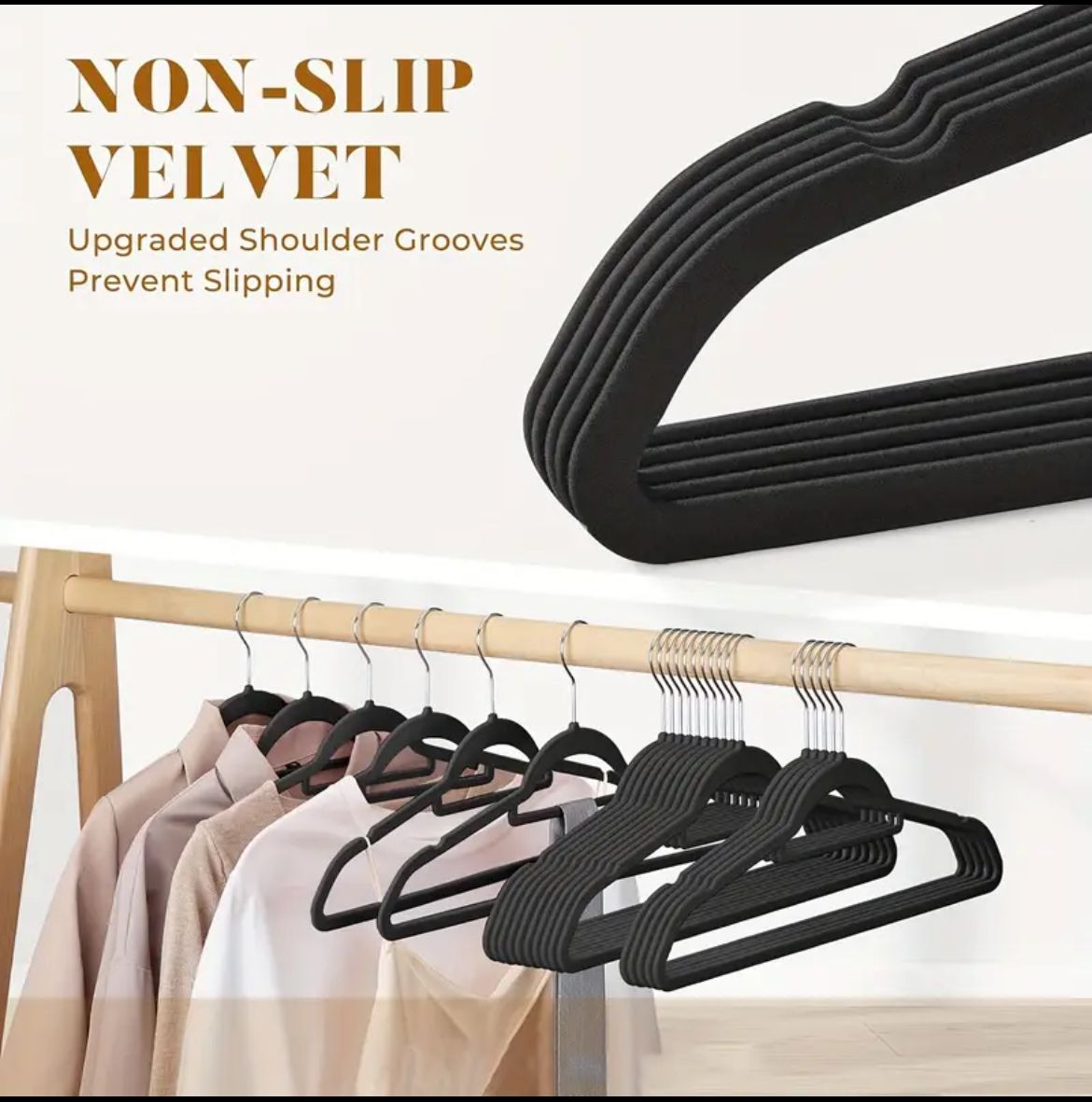10 pcs Velvet Non-Slip Hangers with Tie Bar_2
