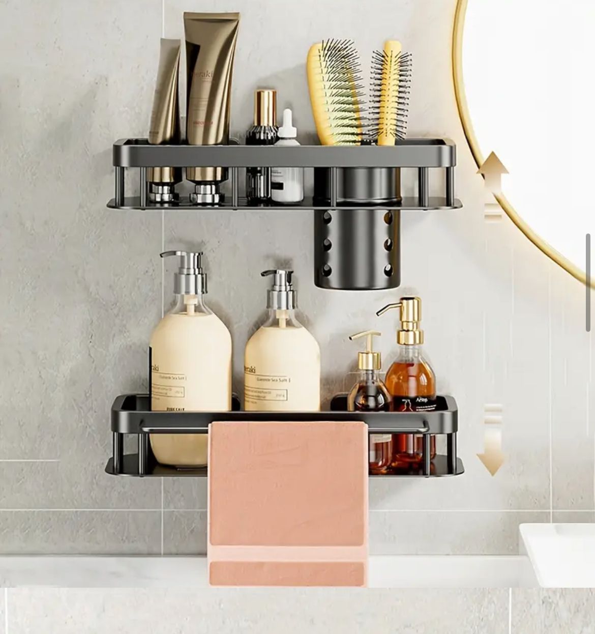 2 pcs Aluminum alloy  Rectangular Shelf with towel holder _1