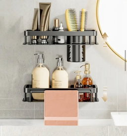 2 pcs Aluminum alloy  Rectangular Shelf with towel holder 