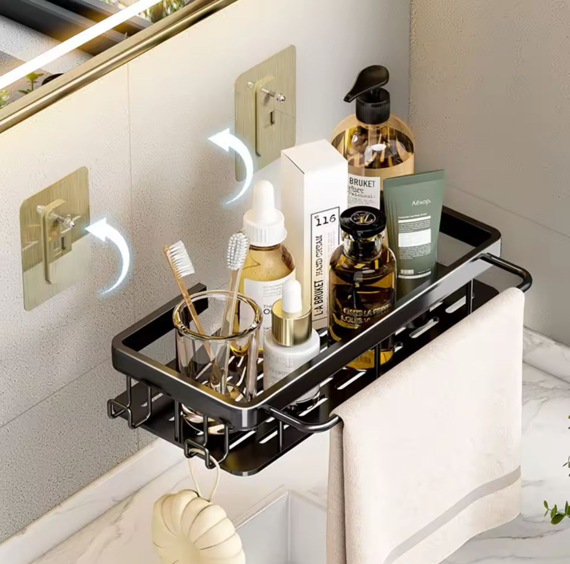 2 pcs Aluminum alloy  Rectangular Shelf with towel holder _2