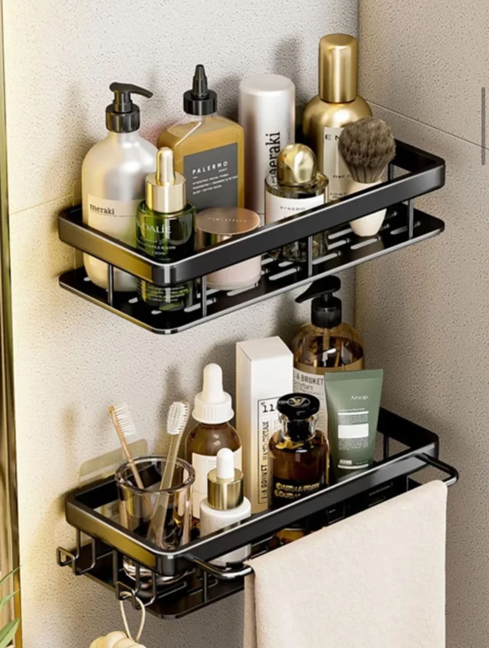 2 pcs Aluminum alloy  Rectangular Shelf with towel holder _0