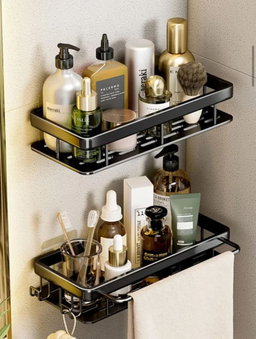 2 pcs Aluminum alloy  Rectangular Shelf with towel holder 