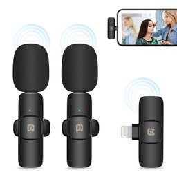 PULUZ Wireless Lavalier Noise Reduction Reverb Microphones for iPhone / iPad, 8-Pin Receiver and Dual Microphones(Black) 