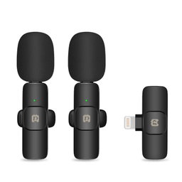 PULUZ Wireless Lavalier Noise Reduction Reverb Microphones for iPhone / iPad, 8-Pin Receiver and Dual Microphones(Black) 